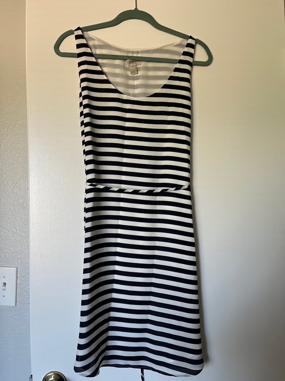 LOFT Navy and White Striped Sleeveless Midi Dress